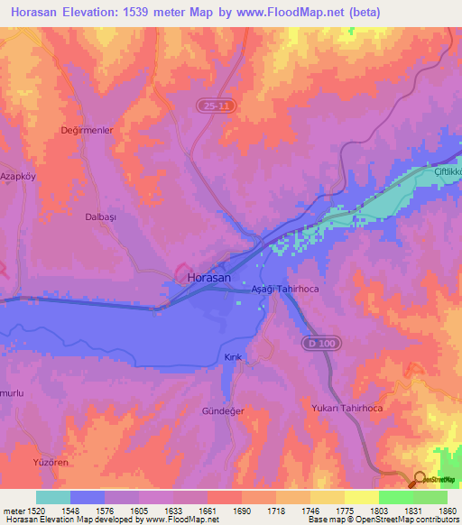 Horasan,Turkey Elevation Map