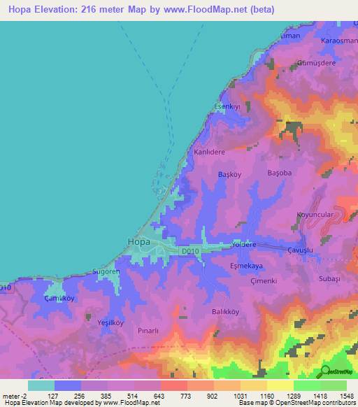 Hopa,Turkey Elevation Map