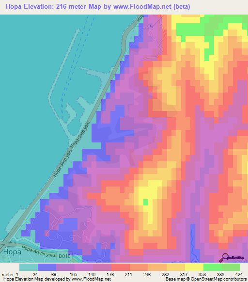 Hopa,Turkey Elevation Map