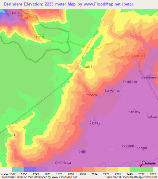 Derindere,Turkey Elevation Map