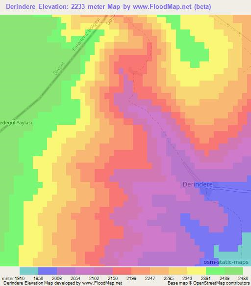 Derindere,Turkey Elevation Map