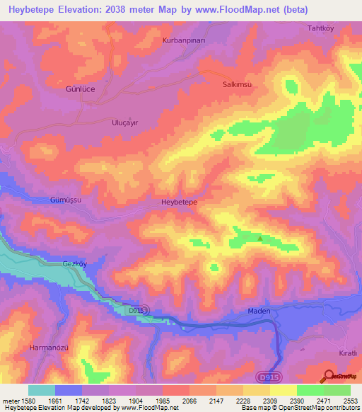 Heybetepe,Turkey Elevation Map