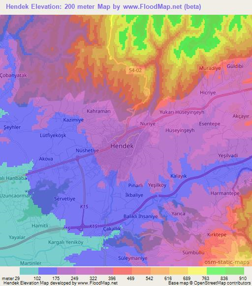 Hendek,Turkey Elevation Map