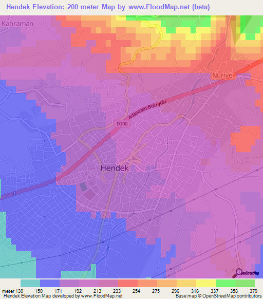 Hendek,Turkey Elevation Map