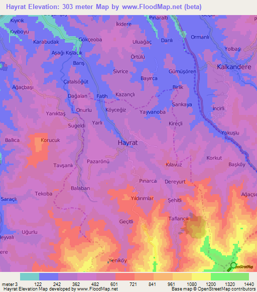 Hayrat,Turkey Elevation Map