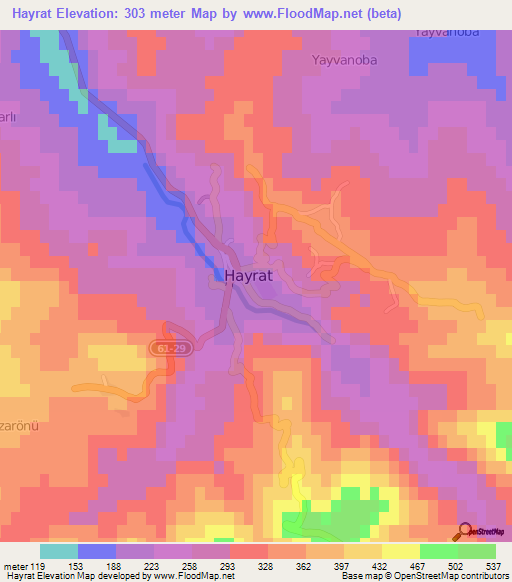 Hayrat,Turkey Elevation Map