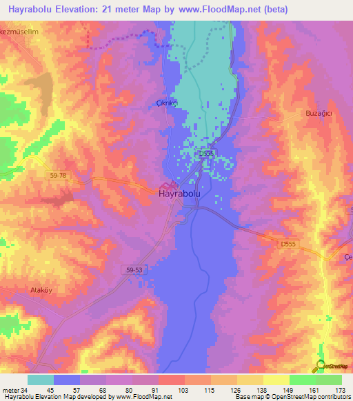 Hayrabolu,Turkey Elevation Map