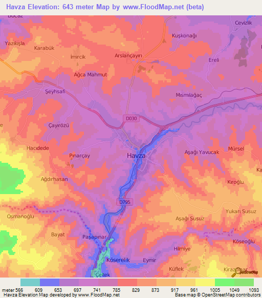 Havza,Turkey Elevation Map