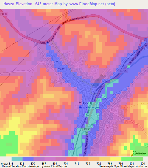 Havza,Turkey Elevation Map