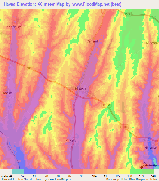 Havsa,Turkey Elevation Map