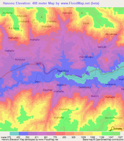 Hanonu,Turkey Elevation Map