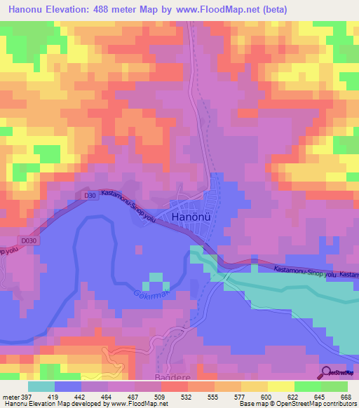 Hanonu,Turkey Elevation Map