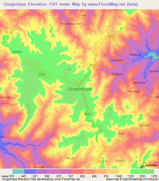 Gurgentepe,Turkey Elevation Map