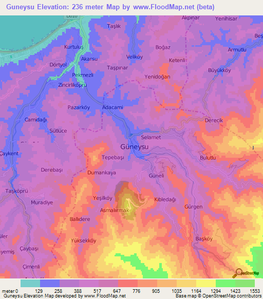 Guneysu,Turkey Elevation Map