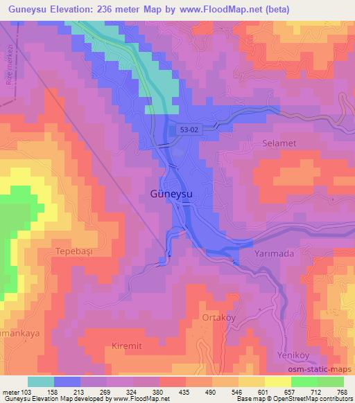 Guneysu,Turkey Elevation Map