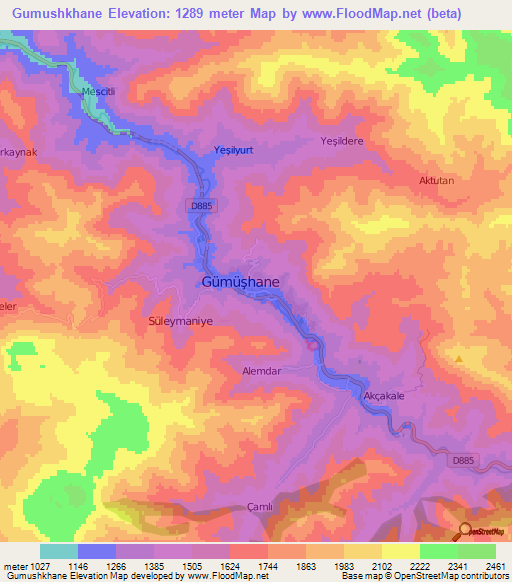 Gumushkhane,Turkey Elevation Map