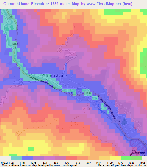 Gumushkhane,Turkey Elevation Map