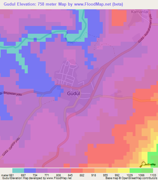 Gudul,Turkey Elevation Map