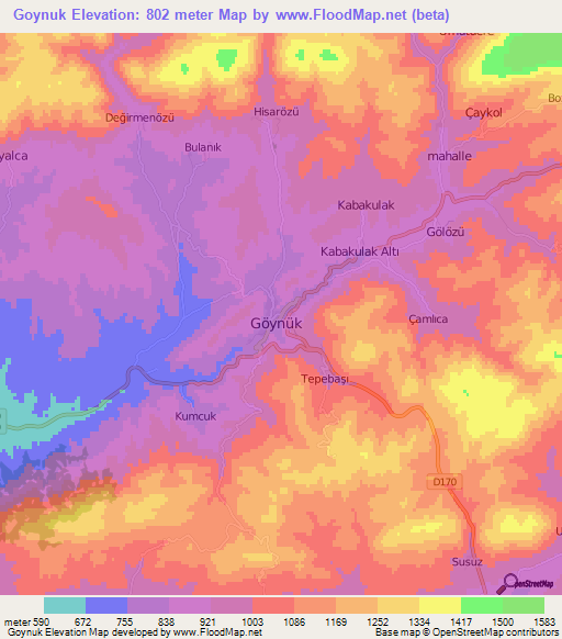 Goynuk,Turkey Elevation Map