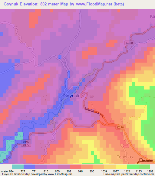 Goynuk,Turkey Elevation Map