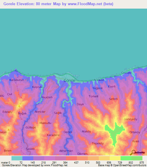 Gorele,Turkey Elevation Map