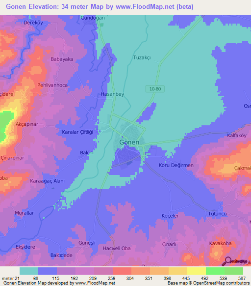 Gonen,Turkey Elevation Map