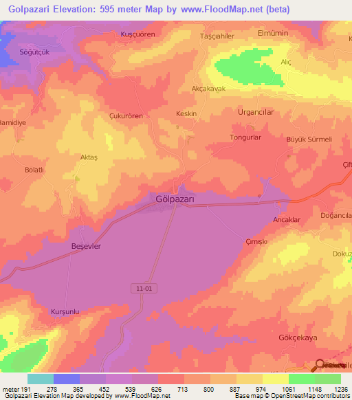 Golpazari,Turkey Elevation Map