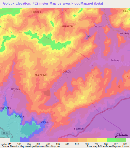 Golcuk,Turkey Elevation Map