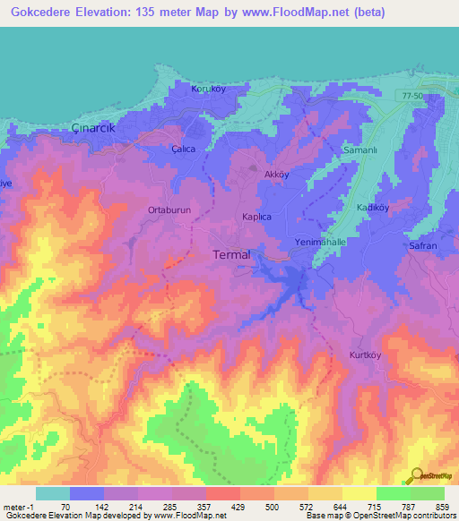 Gokcedere,Turkey Elevation Map