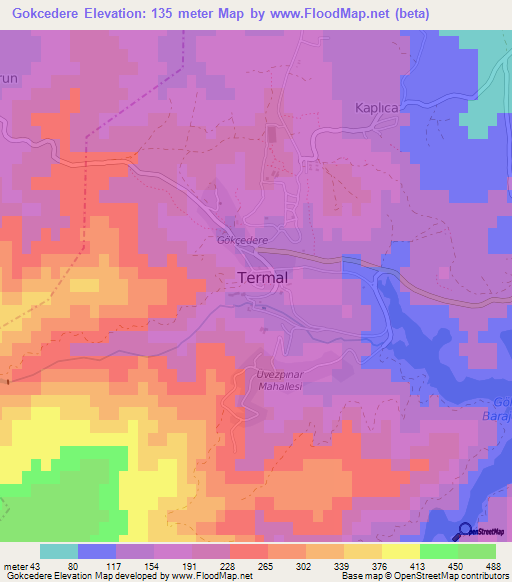 Gokcedere,Turkey Elevation Map