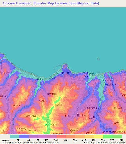 Giresun,Turkey Elevation Map