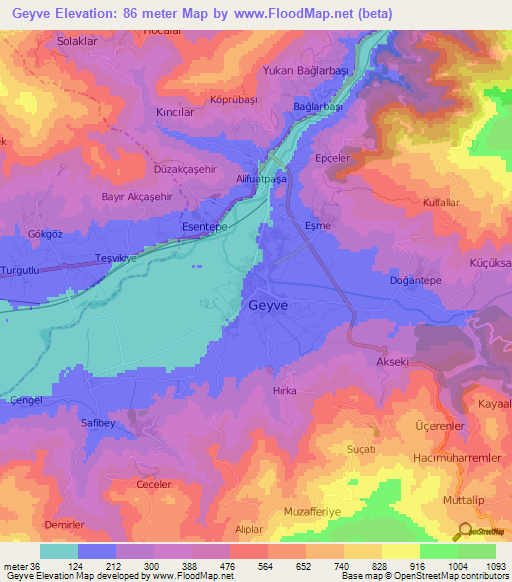 Geyve,Turkey Elevation Map