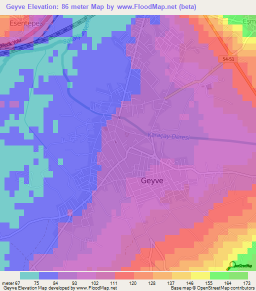 Geyve,Turkey Elevation Map