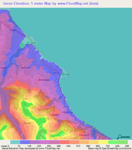 Gerze,Turkey Elevation Map