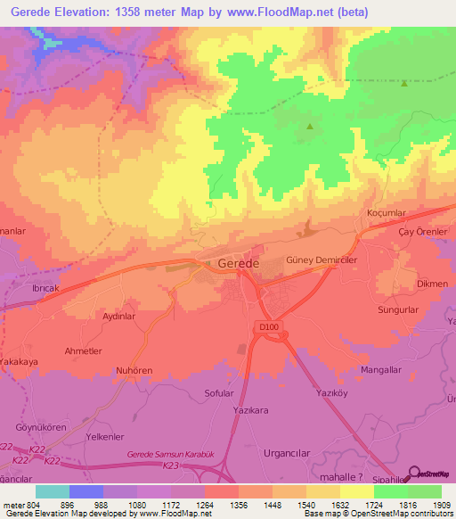 Gerede,Turkey Elevation Map