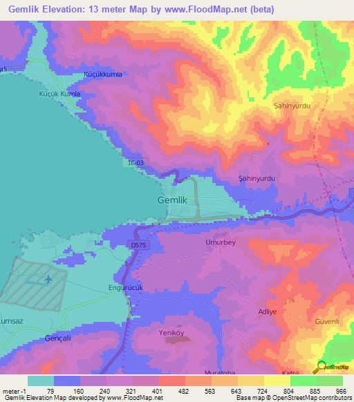 Gemlik,Turkey Elevation Map