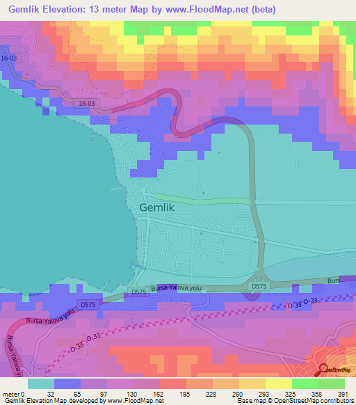 Gemlik,Turkey Elevation Map