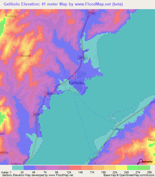 Gelibolu,Turkey Elevation Map