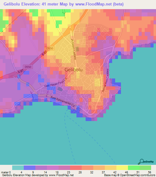 Gelibolu,Turkey Elevation Map