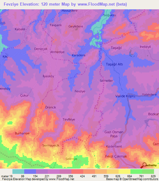 Fevziye,Turkey Elevation Map