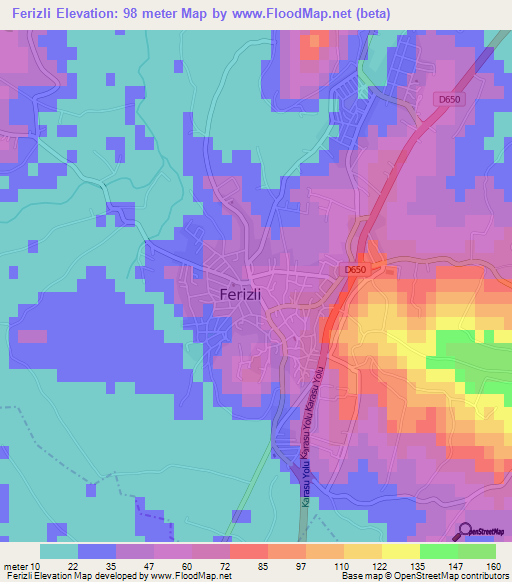 Ferizli,Turkey Elevation Map