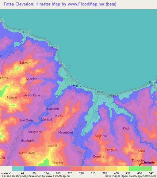 Fatsa,Turkey Elevation Map