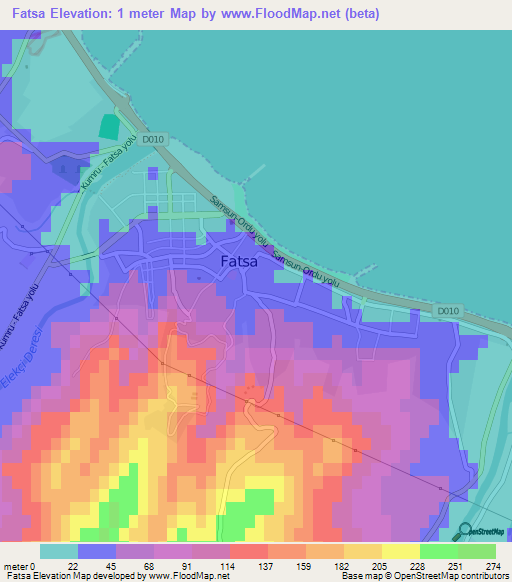 Fatsa,Turkey Elevation Map