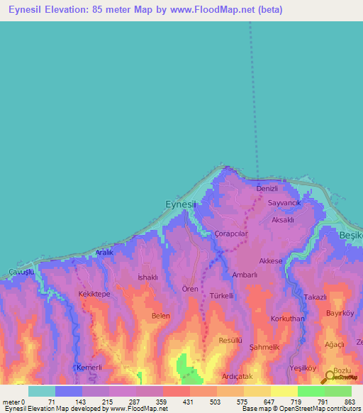 Eynesil,Turkey Elevation Map