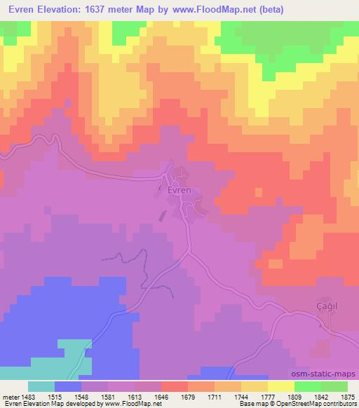 Evren,Turkey Elevation Map