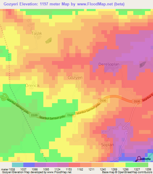 Gozyeri,Turkey Elevation Map