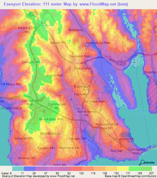 Esenyurt,Turkey Elevation Map