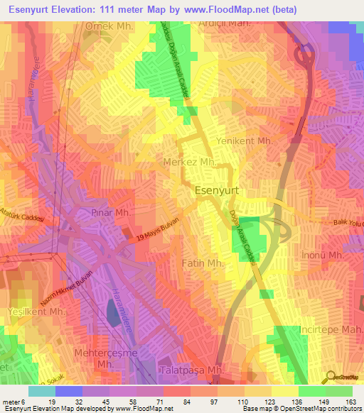 Esenyurt,Turkey Elevation Map