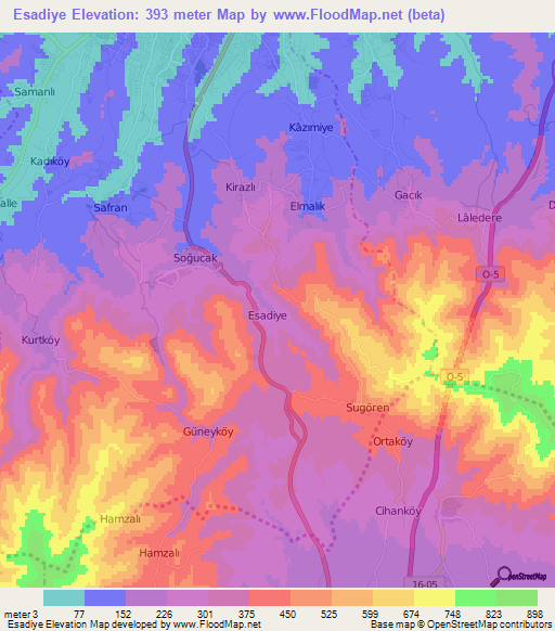 Esadiye,Turkey Elevation Map