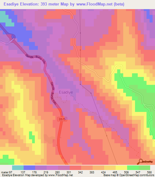 Esadiye,Turkey Elevation Map